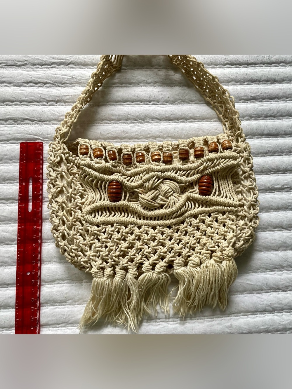 Vintage Handmade Macramé Fringe Bag - Picture 11 of 11